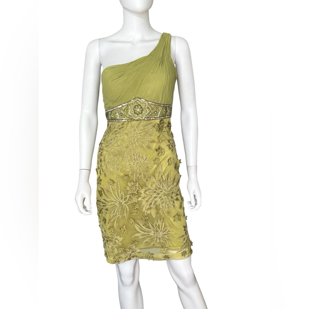 NWT Sue Wong One-Shoulder Celadon Floral Dress - Picture 2 of 12